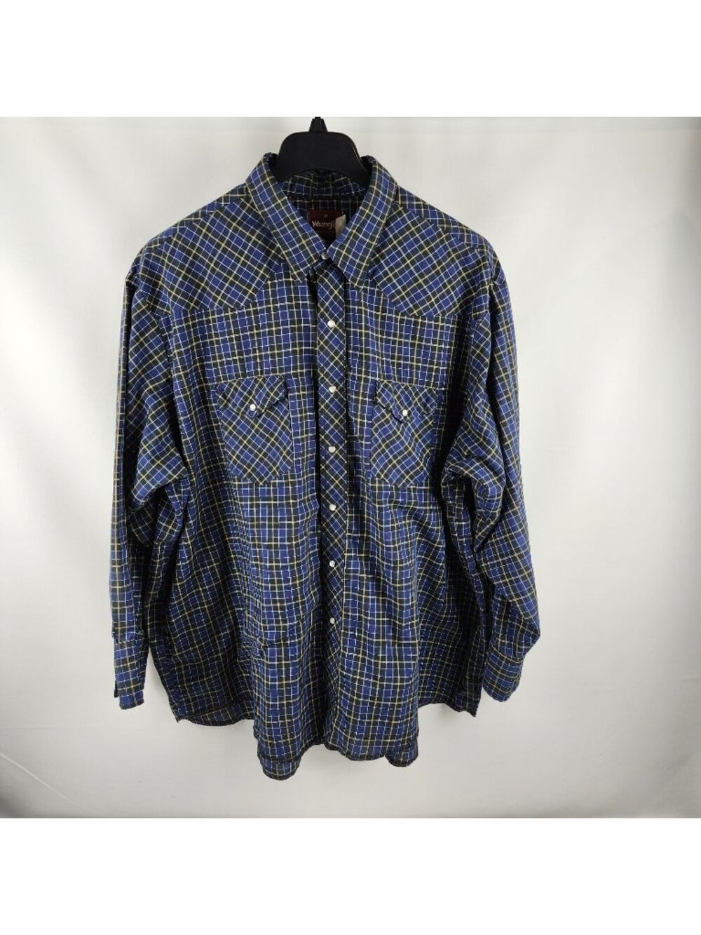 Wrangler Shirt Mens 2XT Blue Multi Check Retro Western Pearl Snap L/S Button Up